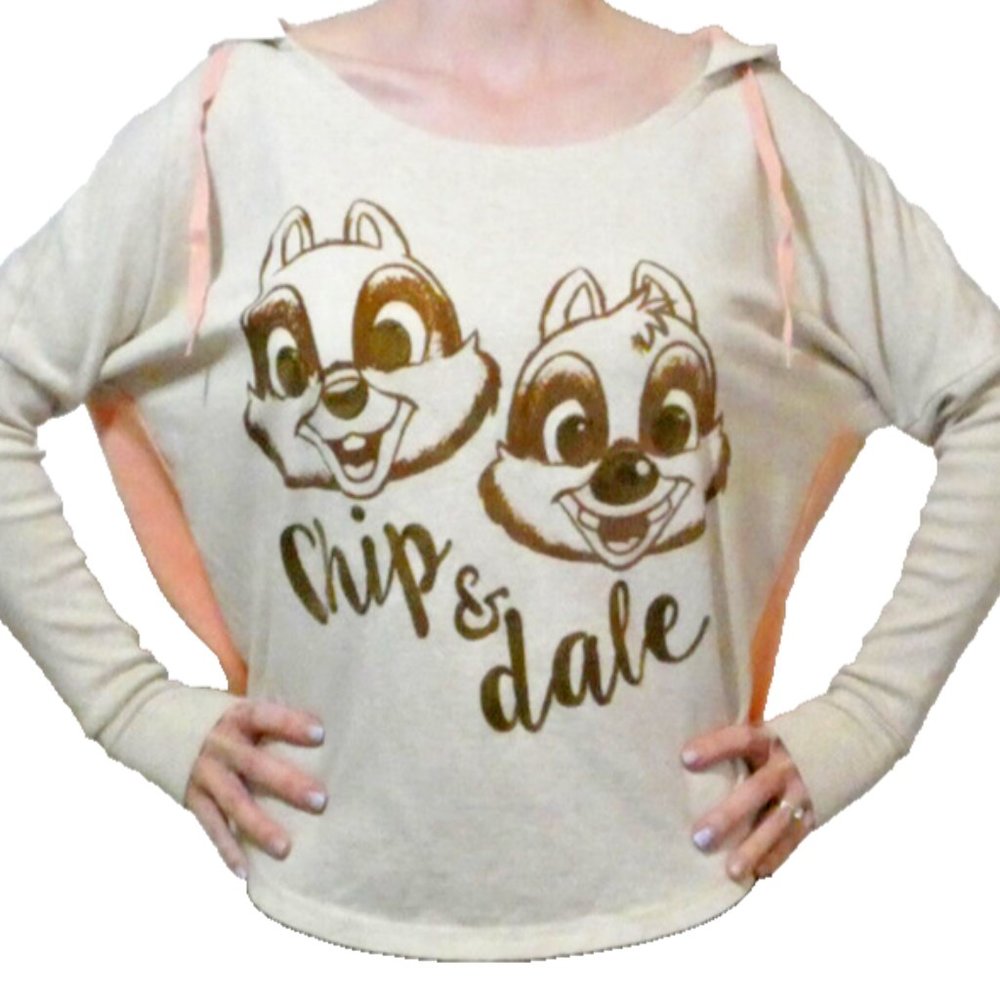 Disney Chip & Dale Hoodie Brown Peach Cotton Shirt Long Sleeve Japan Park Adult